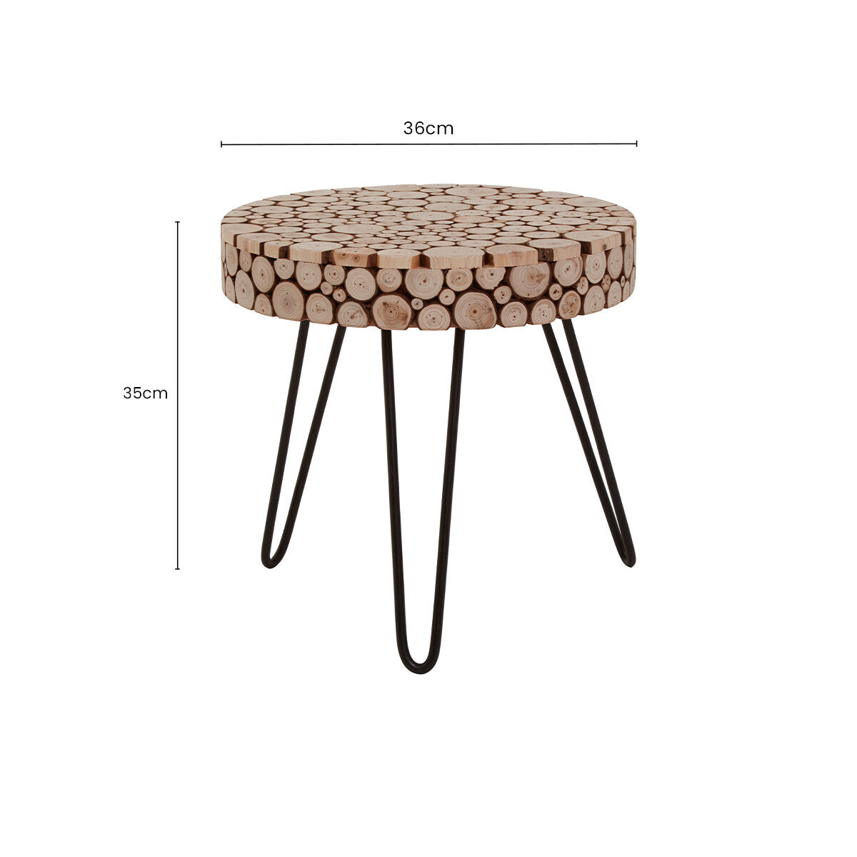 Orsina Lacuna Round Fir Wood Coffee Table with Black Hairpin Legs