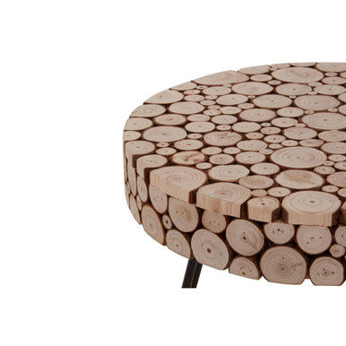 Orsina Lacuna Round Fir Wood Coffee Table with Black Hairpin Legs