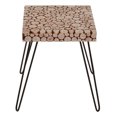 Orsina Lacuna Square Side Table – Fir Wood Disc Top with Hairpin Legs
