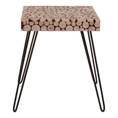 Orsina Lacuna Square Side Table – Fir Wood Disc Top with Hairpin Legs