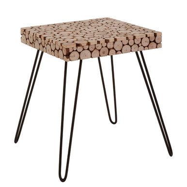 Orsina Lacuna Square Side Table – Fir Wood Disc Top with Hairpin Legs