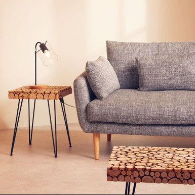 Orsina Lacuna Square Side Table – Fir Wood Disc Top with Hairpin Legs