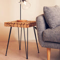 Orsina Lacuna Square Side Table – Fir Wood Disc Top with Hairpin Legs