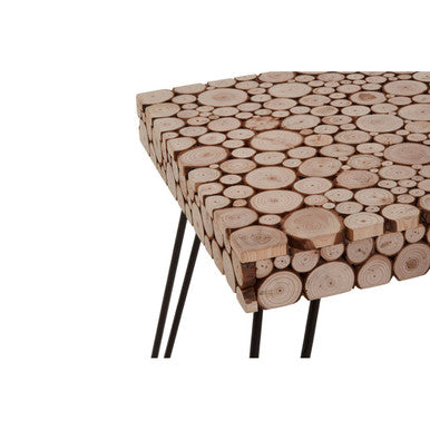 Orsina Lacuna Square Side Table – Fir Wood Disc Top with Hairpin Legs