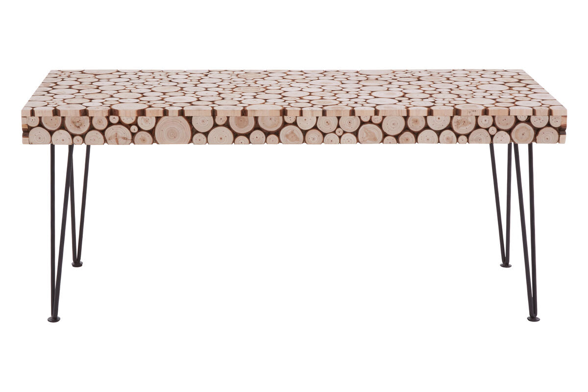 Orsina Lacuna Wood Disc Coffee Table | Distressed Fir & Hairpin Legs