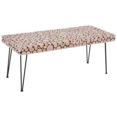 Orsina Lacuna Wood Disc Coffee Table | Distressed Fir & Hairpin Legs