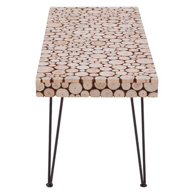 Orsina Lacuna Wood Disc Coffee Table | Distressed Fir & Hairpin Legs