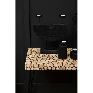 Orsina Lacuna Wood Disc Coffee Table | Distressed Fir & Hairpin Legs