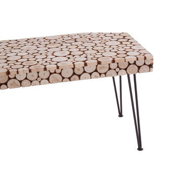 Orsina Lacuna Wood Disc Coffee Table | Distressed Fir & Hairpin Legs