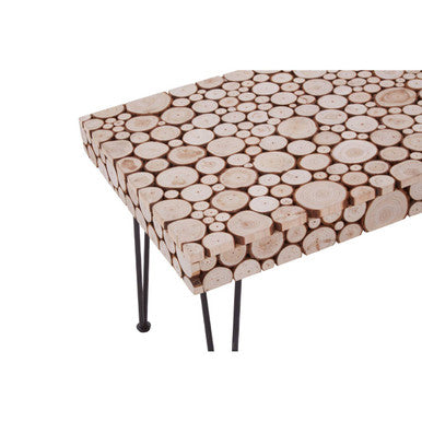 Orsina Lacuna Wood Disc Coffee Table | Distressed Fir & Hairpin Legs