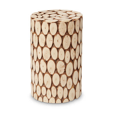 Orsina Lacuna Fir Wood Mosaic Side Table and Sculptural Stool