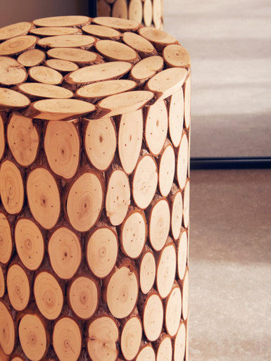 Orsina Lacuna Fir Wood Mosaic Side Table and Sculptural Stool