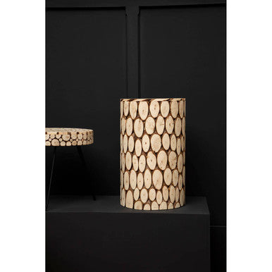 Orsina Lacuna Fir Wood Mosaic Side Table and Sculptural Stool