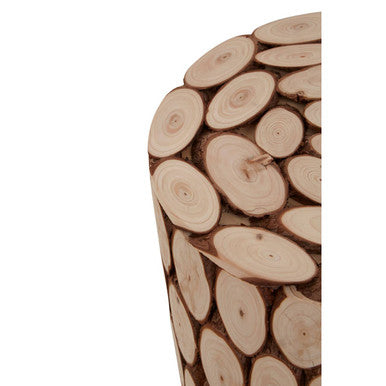 Orsina Lacuna Fir Wood Mosaic Side Table and Sculptural Stool