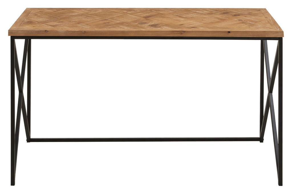 Orsina Kickford Parquet Fir Wood Console Table with Black Metal Legs
