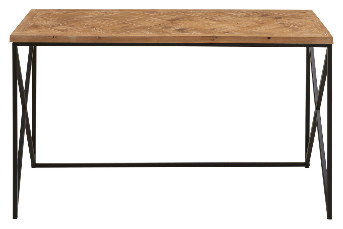 Orsina Kickford Parquet Fir Wood Console Table with Black Metal Legs