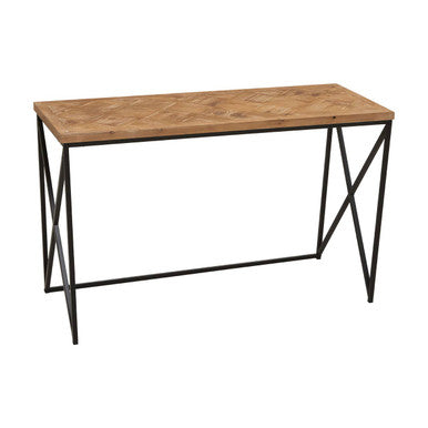 Orsina Kickford Parquet Fir Wood Console Table with Black Metal Legs