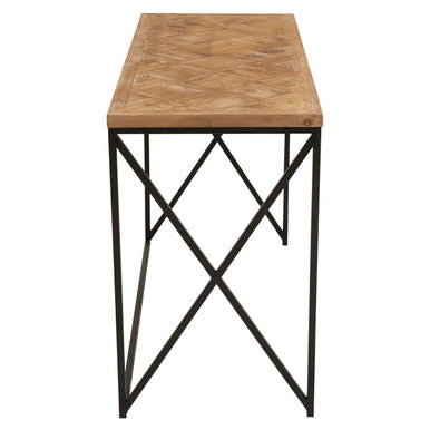 Orsina Kickford Parquet Fir Wood Console Table with Black Metal Legs