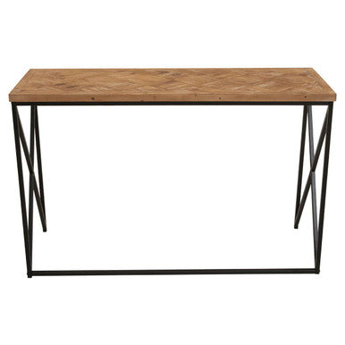 Orsina Kickford Parquet Fir Wood Console Table with Black Metal Legs