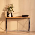 Orsina Kickford Parquet Fir Wood Console Table with Black Metal Legs