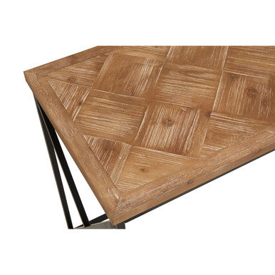 Orsina Kickford Parquet Fir Wood Console Table with Black Metal Legs