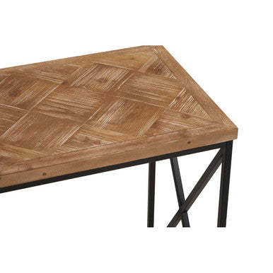 Orsina Kickford Parquet Fir Wood Console Table with Black Metal Legs