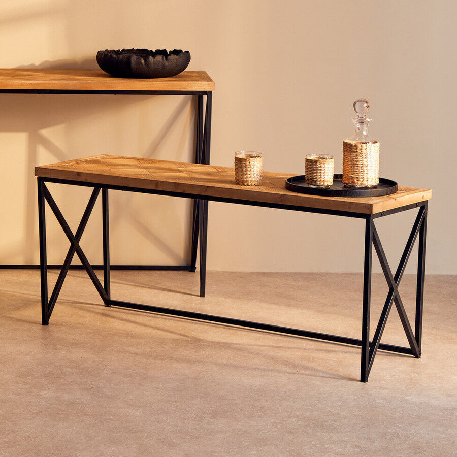 Orsina Kickford Parquet Fir Wood Coffee Table with Black X-Base