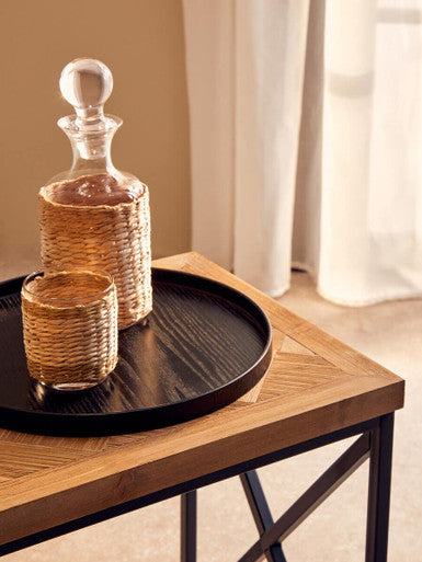 Orsina Kickford Parquet Fir Wood Coffee Table with Black X-Base