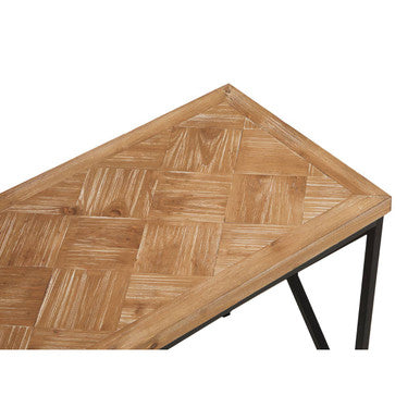 Orsina Kickford Parquet Fir Wood Coffee Table with Black X-Base