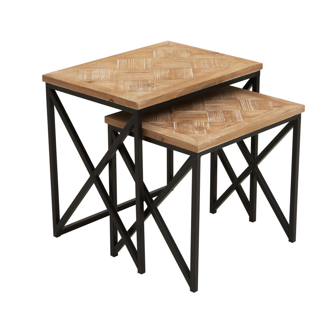 Orsina Kickford Parquet Fir Wood Nesting Tables - Set of 2 Black Metal