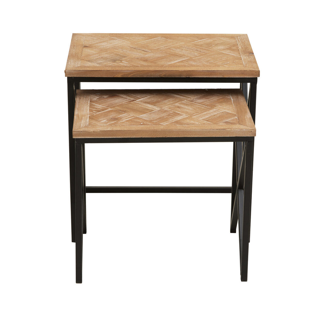 Orsina Kickford Parquet Fir Wood Nesting Tables - Set of 2 Black Metal