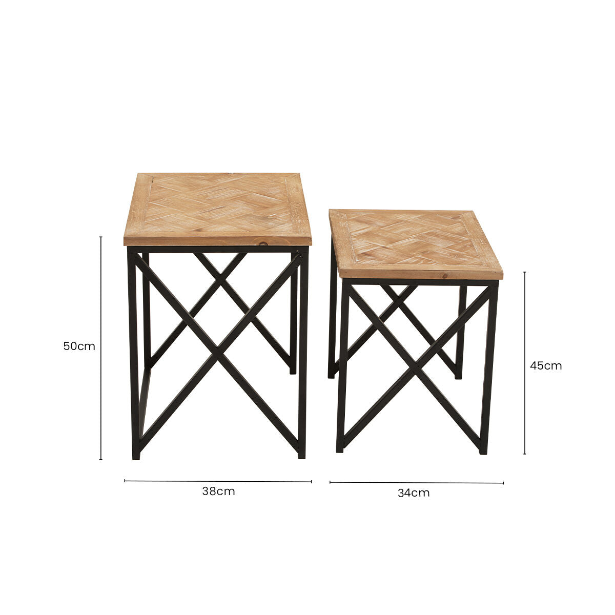 Orsina Kickford Parquet Fir Wood Nesting Tables - Set of 2 Black Metal
