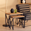 Orsina Kickford Parquet Fir Wood Nesting Tables - Set of 2 Black Metal