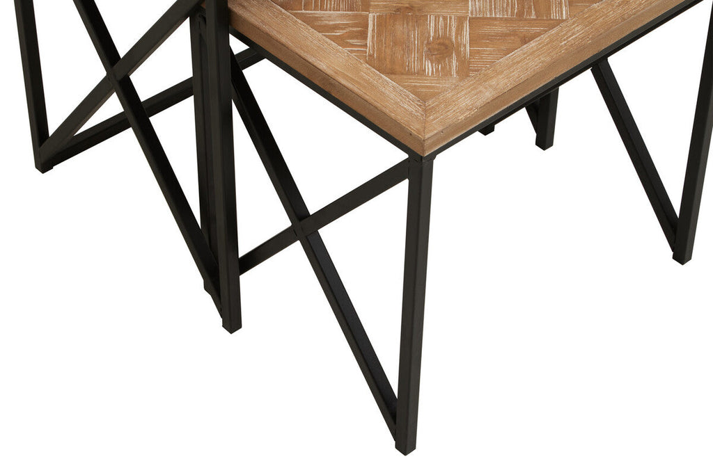 Orsina Kickford Parquet Fir Wood Nesting Tables - Set of 2 Black Metal