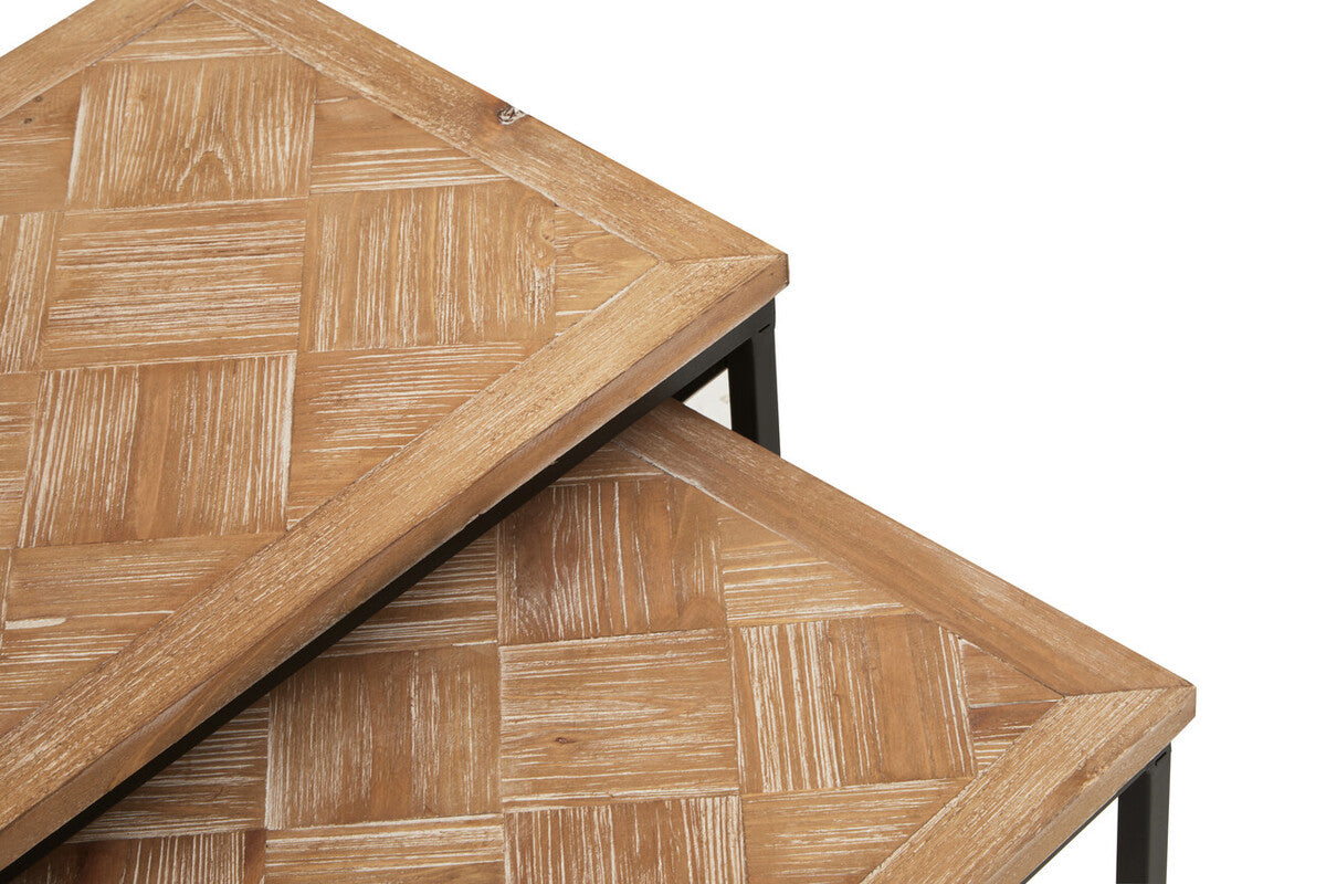 Orsina Kickford Parquet Fir Wood Nesting Tables - Set of 2 Black Metal