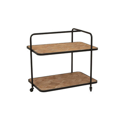 Orsina Kickford Parquet Fir Wood Serving Trolley | 3-Wheel Bar Cart