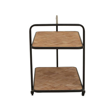 Orsina Kickford Parquet Fir Wood Serving Trolley | 3-Wheel Bar Cart