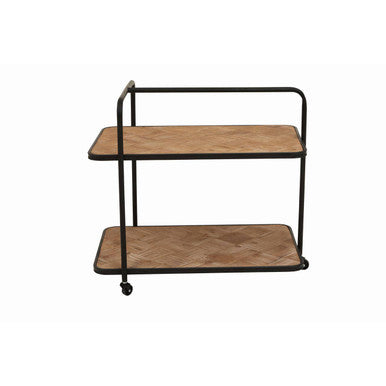 Orsina Kickford Parquet Fir Wood Serving Trolley | 3-Wheel Bar Cart