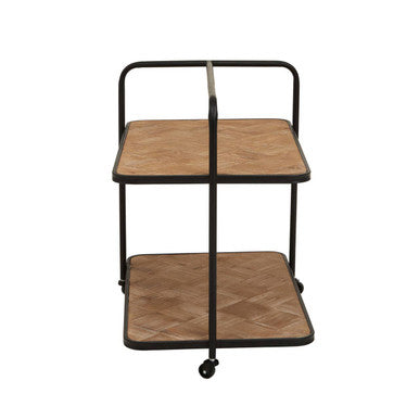 Orsina Kickford Parquet Fir Wood Serving Trolley | 3-Wheel Bar Cart