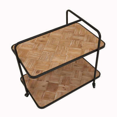 Orsina Kickford Parquet Fir Wood Serving Trolley | 3-Wheel Bar Cart
