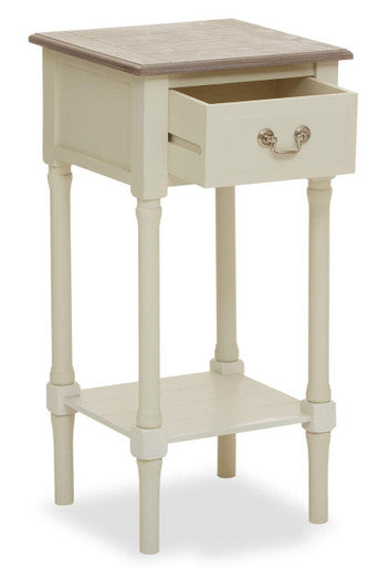 Orsina Heritage White Side Table – Pine Wood 1 Drawer Nightstand