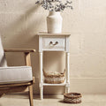 Orsina Heritage White Side Table – Pine Wood 1 Drawer Nightstand