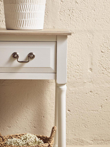Orsina Heritage White Side Table – Pine Wood 1 Drawer Nightstand