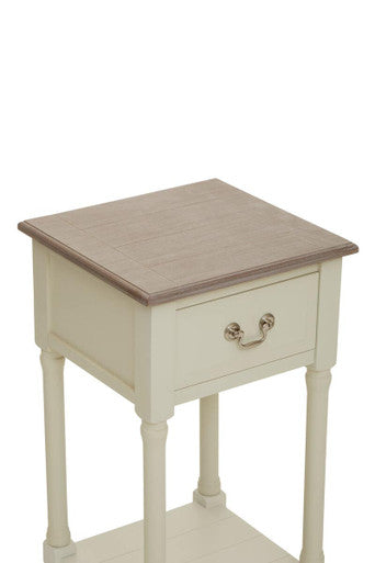 Orsina Heritage White Side Table – Pine Wood 1 Drawer Nightstand