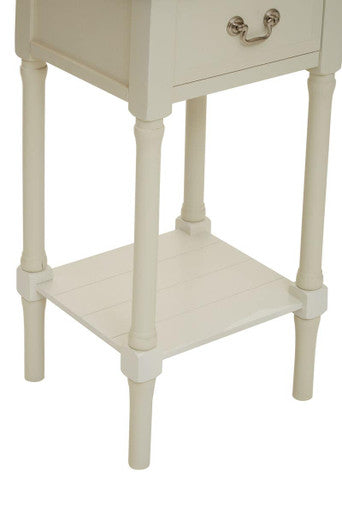 Orsina Heritage White Side Table – Pine Wood 1 Drawer Nightstand