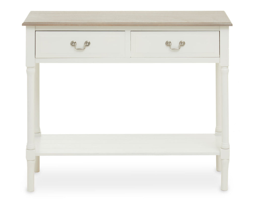 Orsina Heritage White 2-Drawer Pine Wood Console Table with Shelf