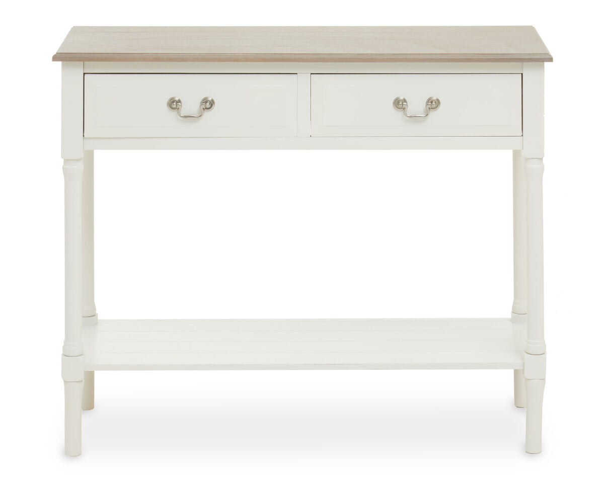 Orsina Heritage White 2-Drawer Pine Wood Console Table with Shelf
