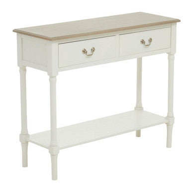 Orsina Heritage White 2-Drawer Pine Wood Console Table with Shelf