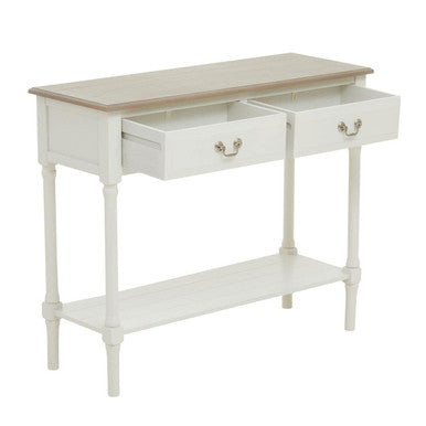 Orsina Heritage White 2-Drawer Pine Wood Console Table with Shelf