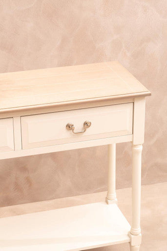 Orsina Heritage White 2-Drawer Pine Wood Console Table with Shelf